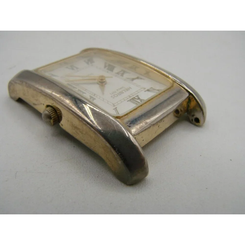 Helbros Quartz Watch Gold Tone Rectangular Face No Band PC21 Vtg 80s Roman Numer